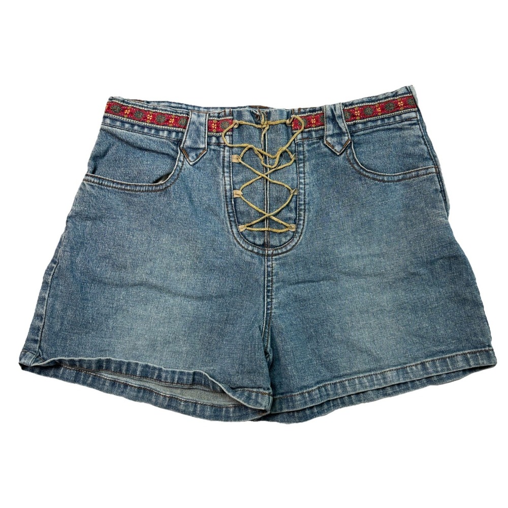 Y2K Mary-Kate and Ashley Lace Up Denim Shorts Boho Festival Girls 14